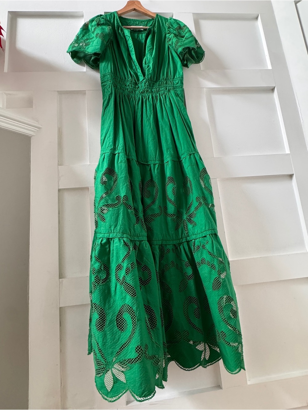 Anthropologie Maeve The Somerset Maxi Dress Eyelet Kelly Green, S/M - Picture 3 of 14